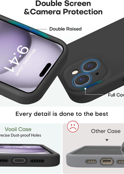 Iphone 15 liquid silicone Full Body Protective Cover case Lining Black