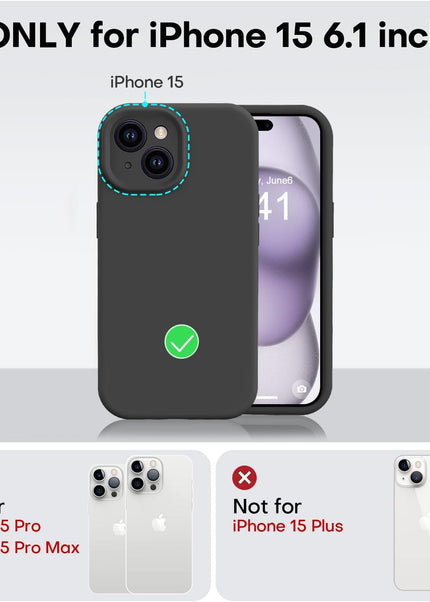 Iphone 15 liquid silicone Full Body Protective Cover case Lining Black