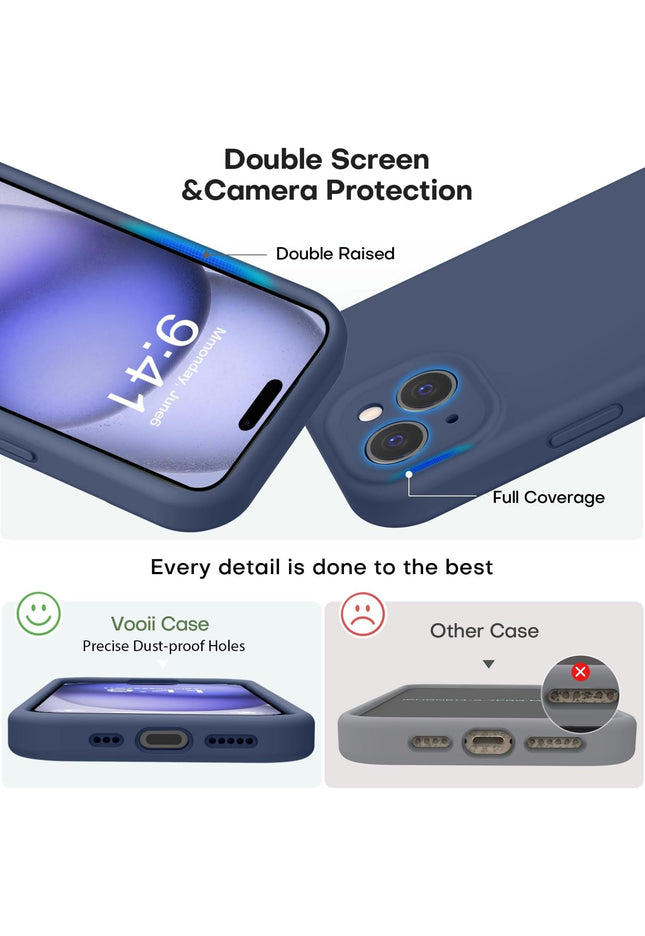Iphone 15 liquid silicone Full Body Protective Cover case Naval Blue