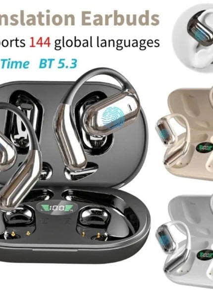 AI Translator Earbuds 144 Languages 3-in-1 Noise Cancelling Bluetooth 5.3 Headset Instant Translator Smart Voice Real Time