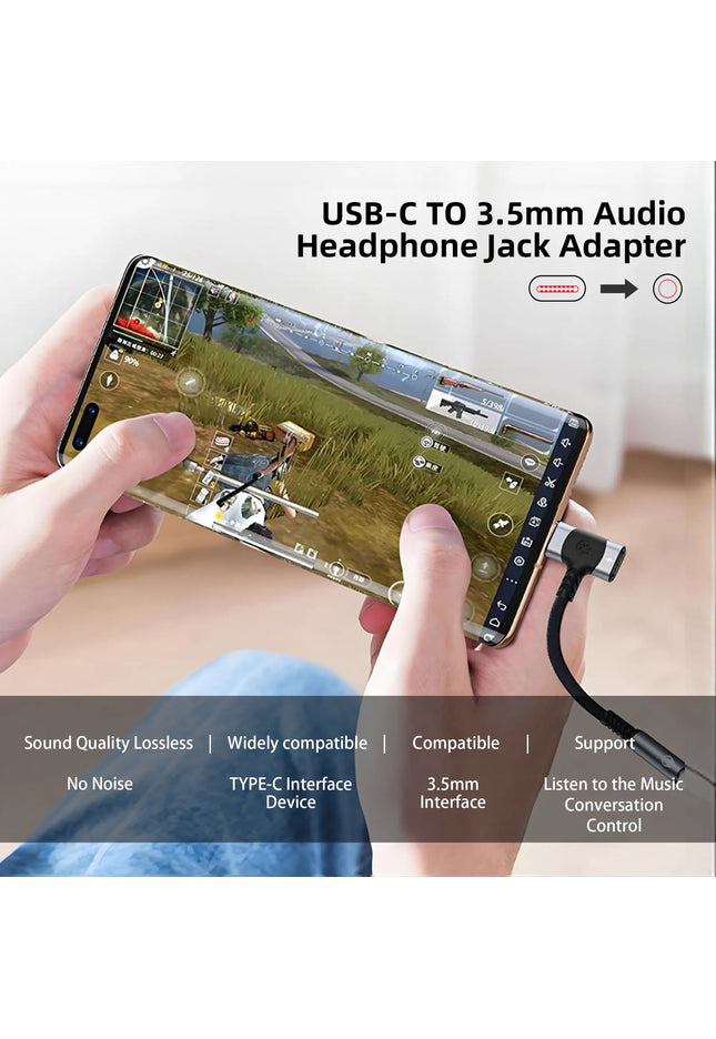 USB C to 3.5mm earphones and charger adapter 2-in-1 C-type to Aux microphone jack, with PD 100W fast charging encryption dongle.