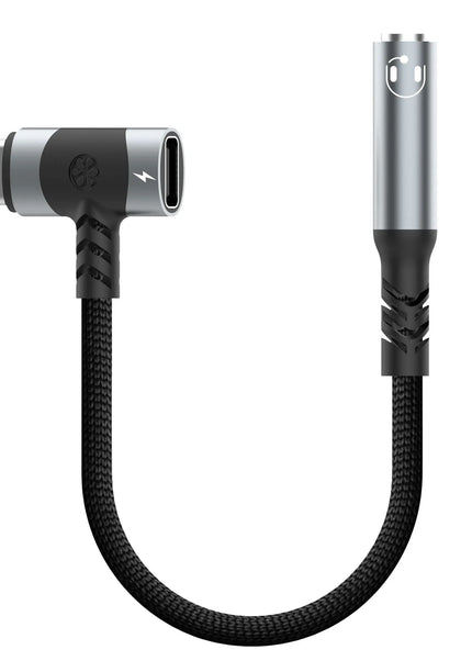 USB C to 3.5mm earphones and charger adapter 2-in-1 C-type to Aux microphone jack, with PD 100W fast charging encryption dongle.